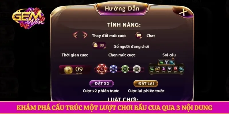 Bầu Cua Gemwin Là Gì? Giới Thiệu Game Online Cực Chất 2026 Khám phá cấu trúc một lượt chơi bầu cua qua 3 nội dung