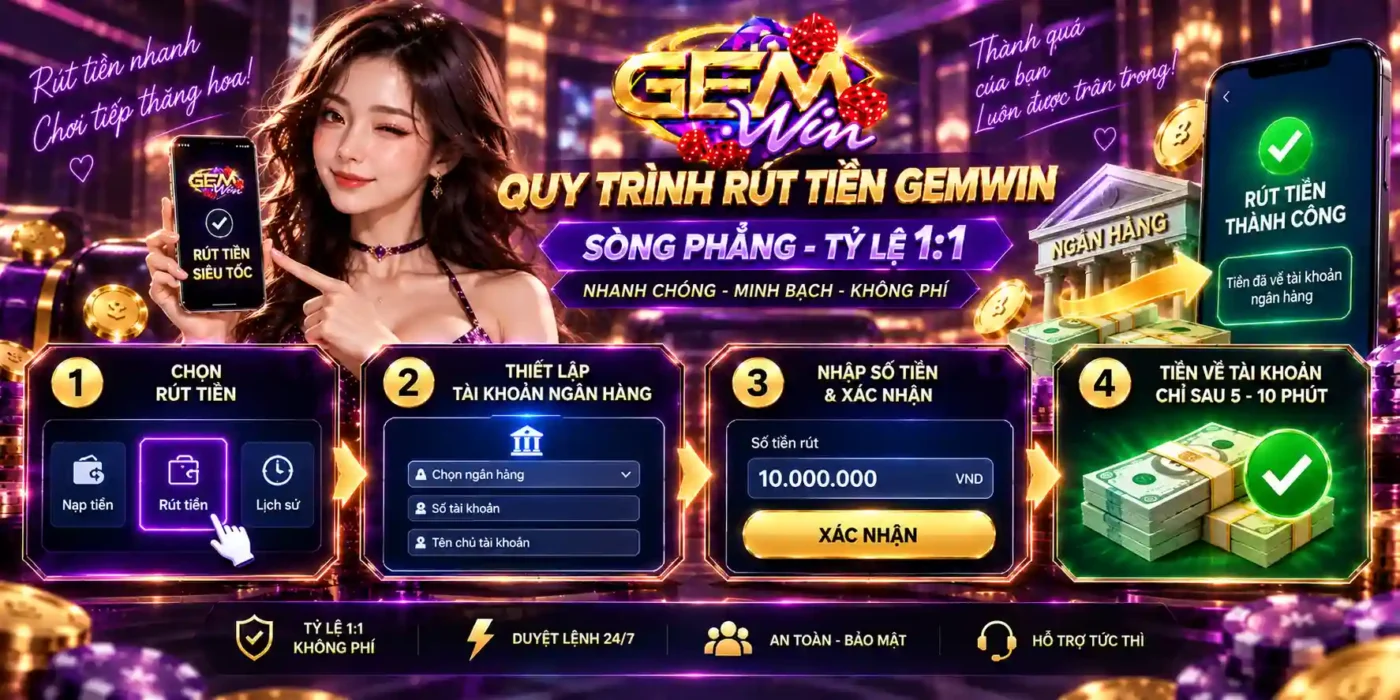 Quy trình rút tiền Gemwin sòng phẳng